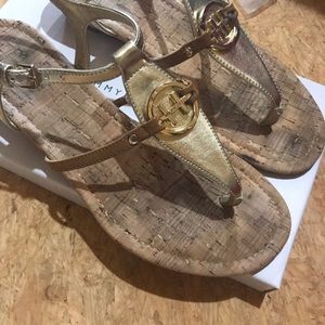 Tommy Hilfiger wedge sandals-gold. Size 8.5